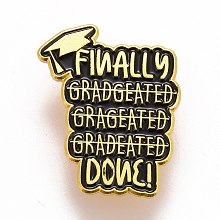 Honeyhandy Word Finally Done Enamel Pin, Doctorial Hat Alloy Badge for Backpack Clothes, Golden, Black, 30x25x1.5mm, Pin: 1.2mm