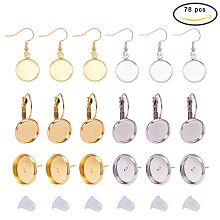 PandaHall Elite Brass Earring Wire Hooks with Blank Pendant Trays Lever Back Hoop Ear Hooks Ear Stud Components Earring Earnuts