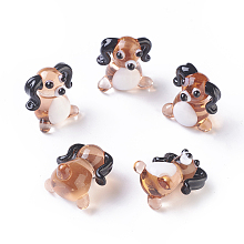 Honeyhandy Handmade Lampwork Puppy Home Display Decorations, 3D Sausage Dog/Dachshund, Saddle Brown, 13~16x16~17x18~20mm