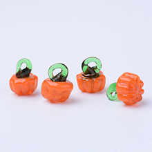 Honeyhandy Autumn Theme Handmade Lampwork Pendants, Pumpkin, Dark Orange, 14~16x11~12x11~12.5mm, Hole: 1.5~3.5mm