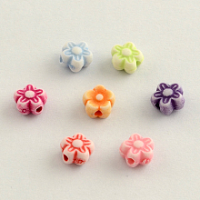 Honeyhandy Craft Style Acrylic Beads, Flower, Mixed Color, 7x4mm, Hole: 2mm, about 4000pcs/500g