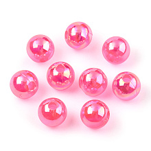 Honeyhandy Transparent Acrylic Beads, AB Colors Plated, Round, Deep Pink, 10mm, Hole: 1.8mm, about 950pcs/500g