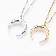 Honeyhandy 304 Stainless Steel Pendant  Necklaces, Double Horn/Crescent Moon, Mixed Color, 17.99 inch(45.7cm), 1.5mm