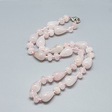 Honeyhandy Natural Rose Quartz Beaded Necklaces, with Alloy Lobster Clasps, Teardrop, 18.1 inch~18.5 inch(46~47cm)