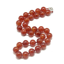 Honeyhandy Natural Carnelian Beaded Necklaces, with Alloy Lobster Clasps, Round, Dyed, 18.1 inch~18.5  inch(46~47cm), round: 11.5~12mm