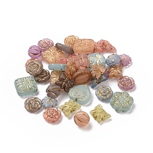 Honeyhandy Plating Acrylic Beads, Golden Metal Enlaced, Frosted, Mixed Shapes, Mixed Color, 10.5~18.5x12~18x4.5~11.5mm, Hole: 1.2~1.8mm