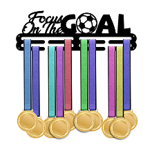 PandaHall Elite Medal Hanger Display Soccer Ball Medal Holder Rack Focus on The Goal Medal Hanger Awards Ribbon Cheer 3 Lines Sport Award Rack Wall Mount Frame Medal Holder for Over 50 Medals