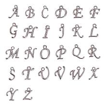 NBEADS 208 Pcs 1.5mm Hole Alloy Alphabet Charm Pendants, Rack Plating A-Z Letter Pendants Loose Beads Charms for Jewelry Making Bracelet Necklace DIY Crafts, Platinum