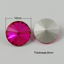 Honeyhandy Glass Pointed Back Rhinestone, Rivoli Rhinestone, Back Plated, Cone, Deep Pink, 12x6mm