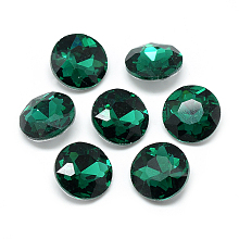 Honeyhandy Pointed Back Glass Rhinestone Cabochons, Back Plated, Faceted, Flat Round, Sea Green, 10x4.5~5mm