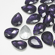 Honeyhandy Pointed Back Glass Rhinestone Cabochons, Back Plated, Faceted, teardrop, Tanzanite, 14x10x4.5mm