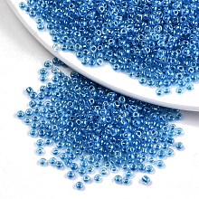 Honeyhandy 6/0 Glass Seed Beads, Transparent Inside Colours Luster, Round Hole, Round, Dodger Blue, 6/0, 4~5x2.5~4.5mm, Hole: 1.2mm, about 4500pcs/bag