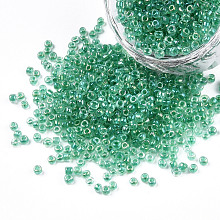 Honeyhandy 12/0 Glass Seed Beads, Inside Colours, Round Hole, Round, Transparent Colours Rainbow, Medium Sea Green, 12/0, 2~2.5x1.5~2mm, Hole: 0.8mm, about 30000pcs/bag