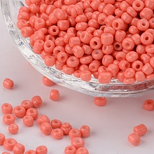 Honeyhandy Baking Paint Glass Seed Beads, Light Coral, 6/0, 4~5x3~4mm, Hole: 1~2mm, about 4500pcs/bag