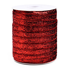 Honeyhandy Glitter Sparkle Ribbon, Polyester & Nylon Ribbon, FireBrick, 3/8 inch(9.5~10mm), about 50yards/roll(45.72m/roll)