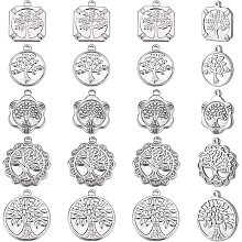 DICOSMETIC 20pcs 5 Styles 304 Stainless Steel Tree of Life Pendants Heart Tree Charms Square/Flower Shape Pendants with Family Tree for Jewelry Making