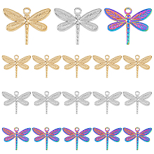 DICOSMETIC 18Pcs 3 Colors Dragonfly Charms Texture Flying Animal Pendants Golden/Rainbow/Stainless Steel Dragonfly Pendants for Summer Spring Jewelry Making Crafts, Hole: 2mm