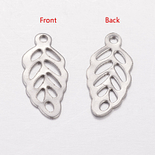 Honeyhandy 304 Stainless Steel Pendants, Leaf Charms, Stainless Steel Color, 13x6x0.5mm, Hole: 1mm