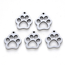 Honeyhandy 304 Stainless Steel Charms, Laser Cut, Dogs Paw Print, Stainless Steel Color, 14x12x1mm, Hole: 1.2mm