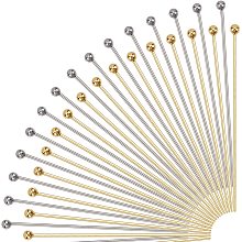 Pandahall Elite 200 pcs Straight Pins 40mm 304 Stainless Steel Head Pin Findings for Earring Pendant Jewelry Making, Golden/Silver