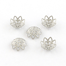 Honeyhandy 8-Petal Flower 304 Stainless Steel Fancy Bead Caps, Stainless Steel Color, 10x4mm, Hole: 1mm