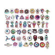 52Pcs 52 Styles Evil Eye Pattern Cartoon Paper Sticker Label Set, Adhesive Label Stickers, for Suitcase & Skateboard & Refigerator Decor, Mixed Color, 43.5~75.5x33~74x0.2mm, 1pc/style