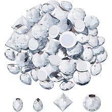 FINGERINSPIRE 60 Pcs 4 Styles Large Acrylic Self-Adhesive Rhinestone Clear Flat Back Gems Stick Crystals Bling Sticker Acrylic Jewels for Costume Making Cosplay (Square,Oval,Round,Teardrop