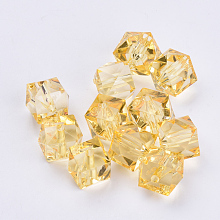 Honeyhandy Transparent Acrylic Beads, Faceted, Cube, Light Khaki, 8x8x7.5mm, Hole: 1.4mm, about 1730pcs/500g