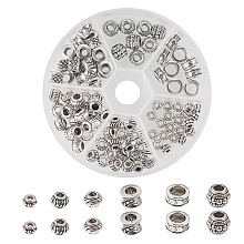 PandaHall Elite 1 Box 130 PCS 6 Style Antique Silver Tibetan Alloy Spacer Beads Jewelry Findings Accessories for Bracelet Necklace Jewelry Making