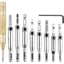 AHANDMAKER Self Centering Drill Bit Set, 10 Pcs Center Drill Bit Tools Include Automatic Center Punch, Hole Puncher and Hex Key, 5/64'' 7/64'' 9/64'' 11/64'' 13/64'' 5mm 1/4''