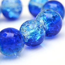 Baking Painted Crackle Glass Beads Strands, Round, Blue, 6mm; Hole: 1.3~1.6mm; about 133pcs/strand, 31.4 inches