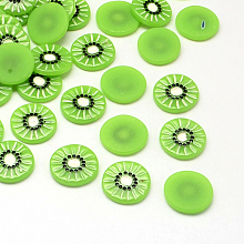 Honeyhandy Kiwi Fruit Resin Cabochons, Imitation Food, Lawn Green, 15.5x2.5mm