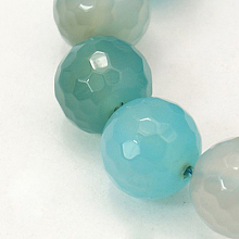 Honeyhandy Natural Agate Beads Strands, Dyed, Faceted, Round, Light Sky Blue, 6mm, Hole: 1mm; about 62pcs/strand, 14.96 inch