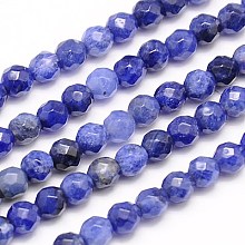 Natural Sodalite Beads Strands, Faceted, Round, Blue, 4mm, Hole: 1mm, about 95pcs/strand, 15.35 inch