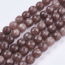 Honeyhandy Natural Jade Bead Strands, Dyed, Faceted, Round, Camel, 8mm, Hole: 1mm, about 48pcs/strand, 14.5~14.9 inch