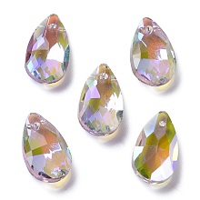 Honeyhandy Faceted Teardrop Glass Pendants, Violet, 16x9x5mm, Hole: 1mm