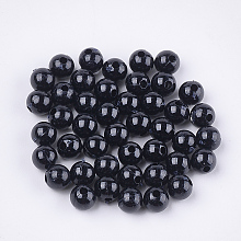 Honeyhandy Opaque Plastic Beads, Round, Black, 6x5.5mm, Hole: 1.8mm