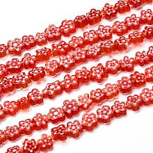 Honeyhandy Handmade Millefiori Glass Bead Strands, Flower, Red, 4~7.2x2.6mm, Hole: 1mm, about 76~83pcs/Strand, 16 inch(40cm)