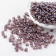 Honeyhandy Round Glass Seed Beads, Trans. Colours Lustered, Rosy Brown, Size: about 4mm in diameter, hole: 1.5mm, about 496pcs/50g