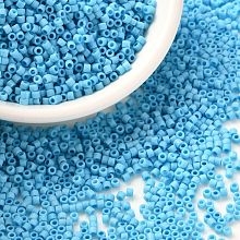 Honeyhandy Cylinder Seed Beads, Frosted Colors, Uniform Size, Light Sky Blue, 2x1.3~1.5mm, Hole: 0.8~1mm, about 888pcs/10g