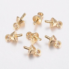 Honeyhandy 304 Stainless Steel Cup Pearl Peg Bails Pin Pendants, For Half Drilled Beads, Golden, 7x4mm, Hole: 1.2mm, Pin: 1mm