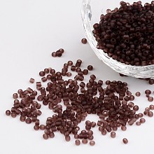 Honeyhandy Glass Seed Beads, Frosted Colors, Round, Rosy Brown, Size: about 2mm in diameter, hole:1mm, about 6666pcs/100g