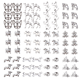 SUNNYCLUE Tibetan Style Alloy Puppy Pendants, Mixed Shapes, Antique Silver, 72pcs/box