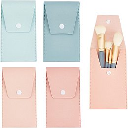 AHANDMAKER 4 Pcs Portable Brush Bags, Brush Storage Pouch for Travel, Small Cosmetics Brushes Case, Makeup Brush Protection Bag with Platic Buttons (4 Colors)