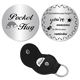 CREATCABIN Rainbow Pocket Hug Token Long Distance Relationship Keepsake Token Quotes Stainless Steel Double Sided Pocket Token Coin Sign with Leather Keychains for Memento Gift 1.2 x 1.2Inch