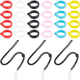 GORGECRAFT 24PCS 6 Colors Silicone Rubber Rings Band Holder with 6Pcs Lanyard String Loss-Proof Pendant Holder for Pens Device Office Daily Sport Soft Pen Protective Ring 20mm Diameter