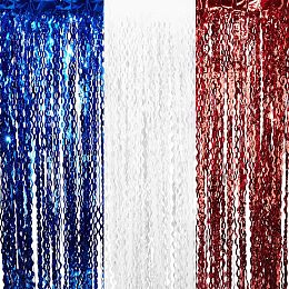 NBEADS 3 Pack Independence Day Tinsel Foil Fringe Curtains, Red White Blue Metallic Wave Tinsel 4th of July Decorations Foil Fringe Backdrops for Birthday Wedding Party Christmas Festival