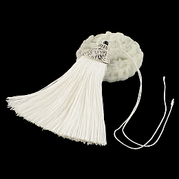 Honeyhandy Polyester Tassel Pendant Decorations with Antique Silver CCB Plastic Findings, Creamy White, 80x20x11mm