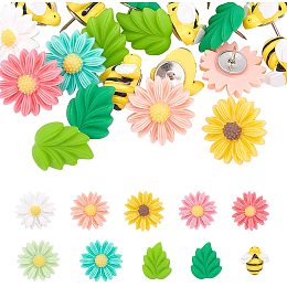 GORGECRAFT 1 Box 30Pcs Flower Pushpins Leaf Bees Thumbtacks Decorative Daisy Push Pins for Photo Wall Cork Board Map Whiteboard