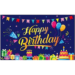 FINGERINSPIRE 71x43 inch Birthday Banners with Hanging Rope Colorful Words Birthday Party Supplies Dark Violet Rectangle Polyester Hanging Sign with Cakes Boxes Pattern for Outdoor & Indoor Decor